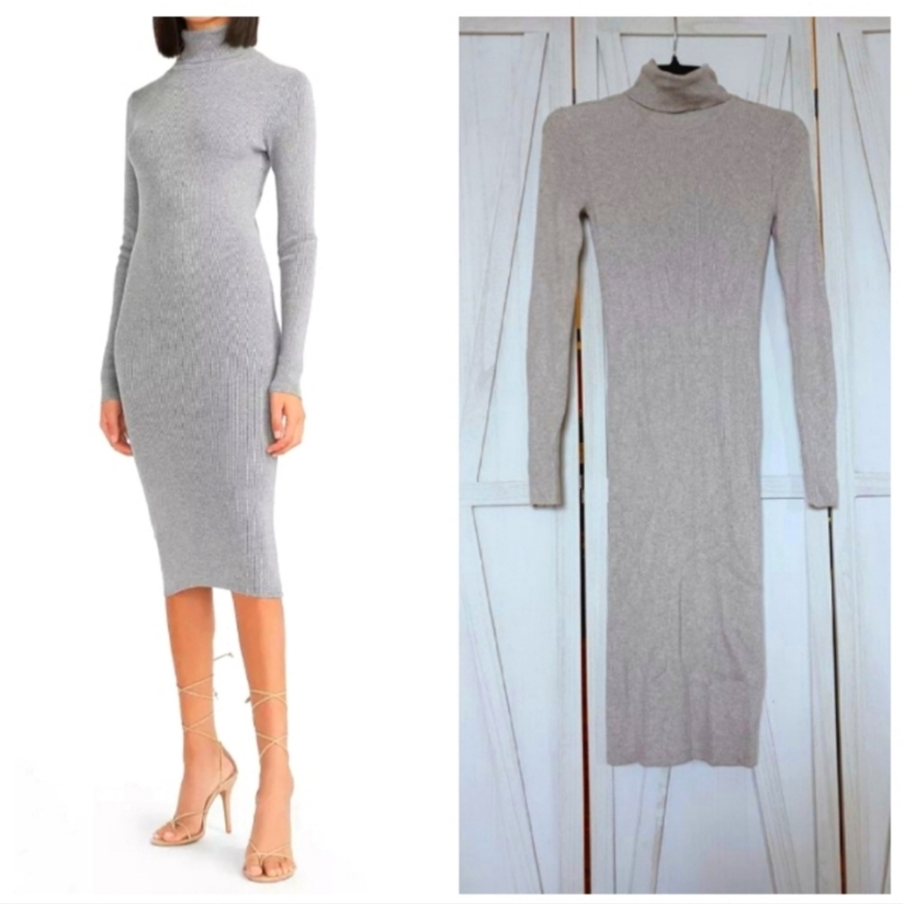 Express Gray Ribbed Turtleneck Sweater Dress - S